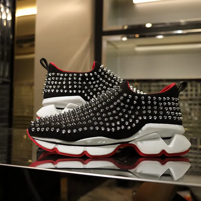 Christian Louboutin Baskets Chunky à Clous Noires et Rouges à Enfiler 2