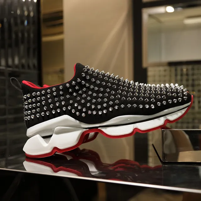 Christian Louboutin Baskets Chunky à Clous Noires et Rouges à Enfiler 4