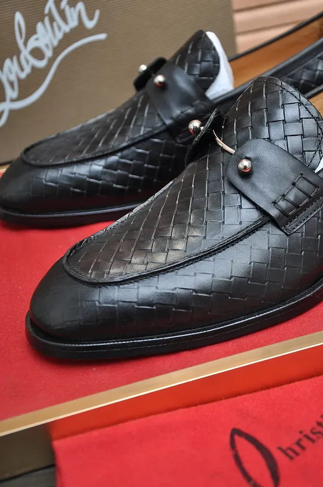 Christian Louboutin Black Red Woven Leather Double Monk Strap Loafer 2