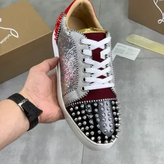 Christian Louboutin Black Silver Spiked Toe Sequined Upper Lifestyle Sneakers