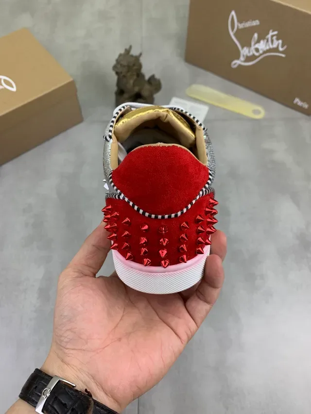 Christian Louboutin Black Silver Spiked Toe Sequined Upper Lifestyle Sneakers 4