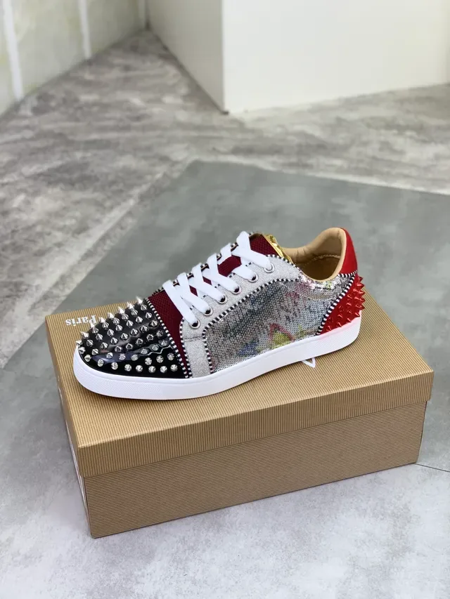Christian Louboutin Black Silver Spiked Toe Sequined Upper Lifestyle Sneakers 5