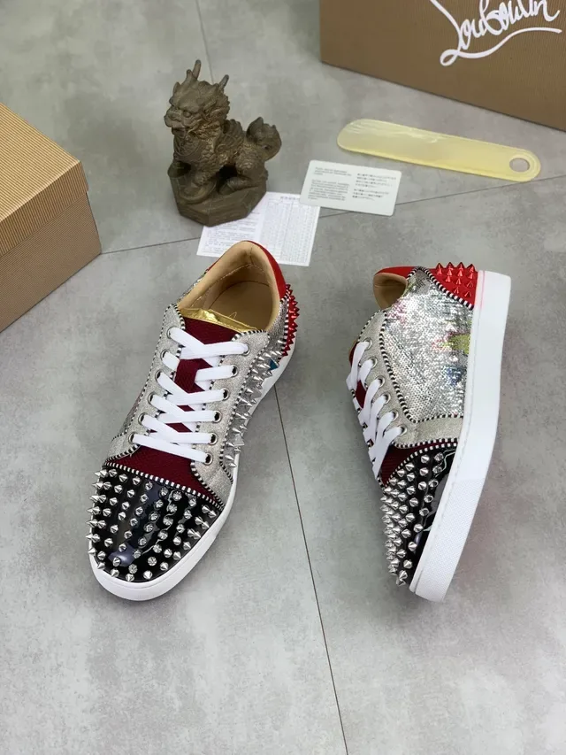 Christian Louboutin Black Silver Spiked Toe Sequined Upper Lifestyle Sneakers 6