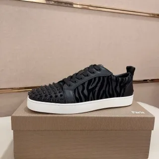 Christian Louboutin Black White Spiked Toe Zebra-Print Velvet Panel Lifestyle Sneakers