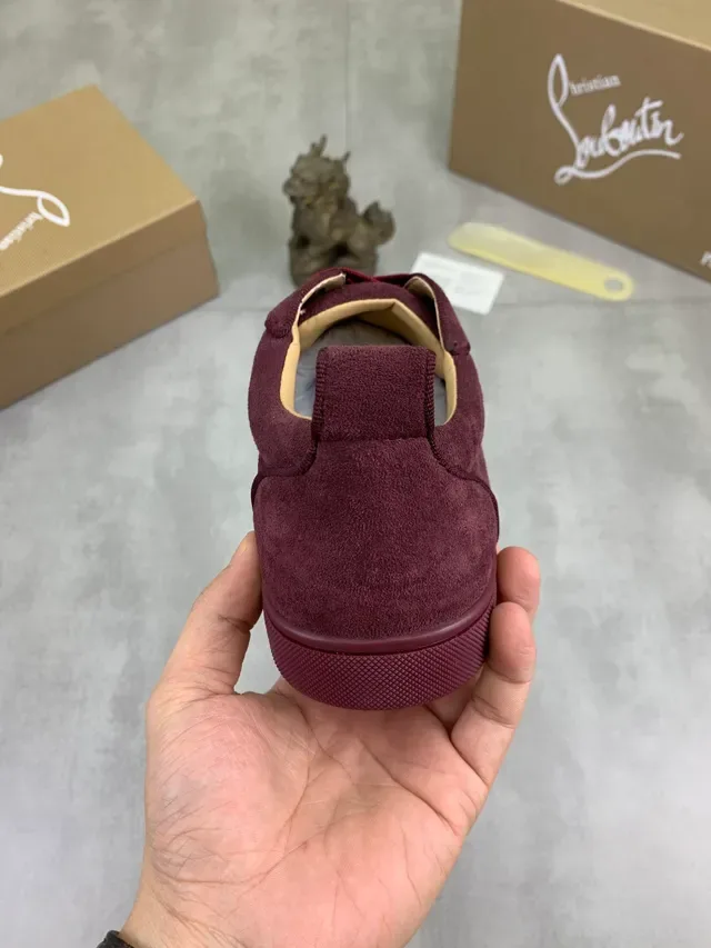 Christian Louboutin Burgundy Suede Low-Top Lace-Up Lifestyle Sneakers 4