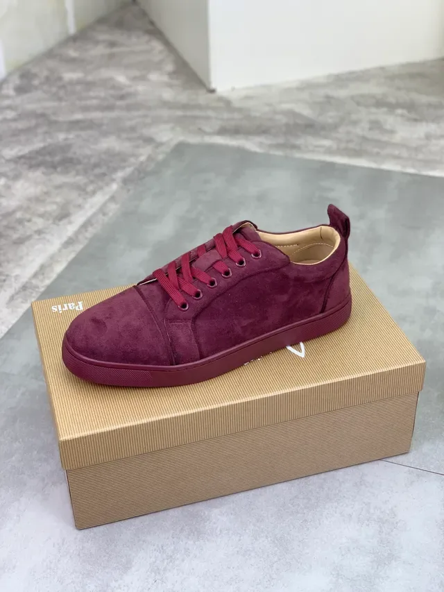 Christian Louboutin Burgundy Suede Low-Top Lace-Up Lifestyle Sneakers 5