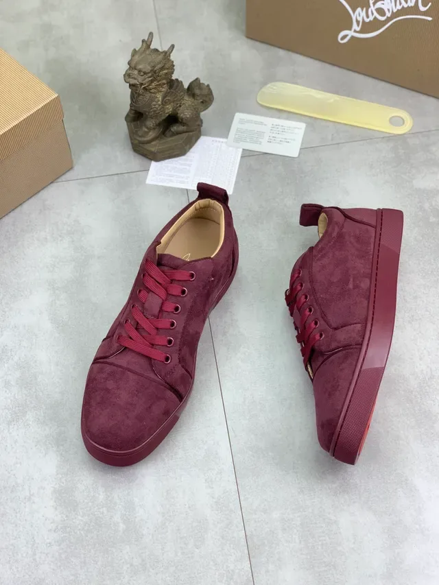 Christian Louboutin Burgundy Suede Low-Top Lace-Up Lifestyle Sneakers 6