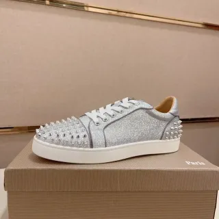 Christian Louboutin Louis Spikes Silver Glitter Spike-Embellished Lifestyle Sneakers