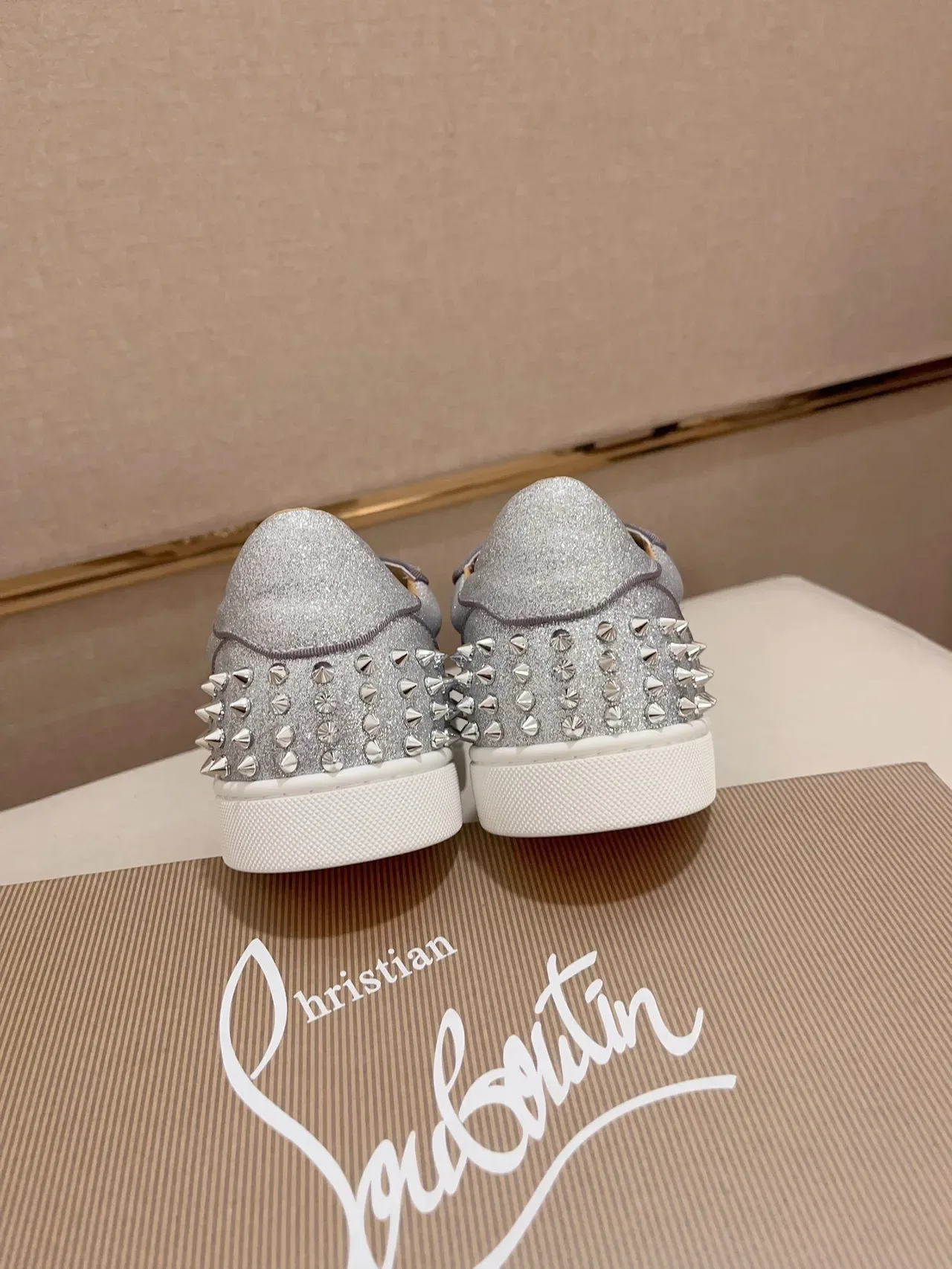 Christian Louboutin Louis Spikes Silver Glitter Spike-Embellished Lifestyle Sneakers 3