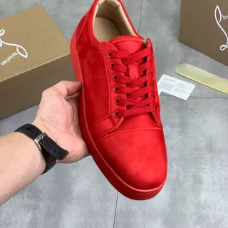 Christian Louboutin Red Beige Suede Upper Monochromatic Lifestyle Sneakers