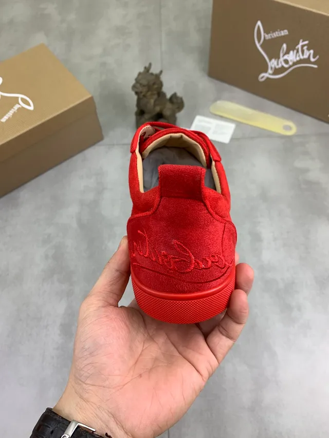 Christian Louboutin Red Beige Suede Upper Monochromatic Lifestyle Sneakers 3
