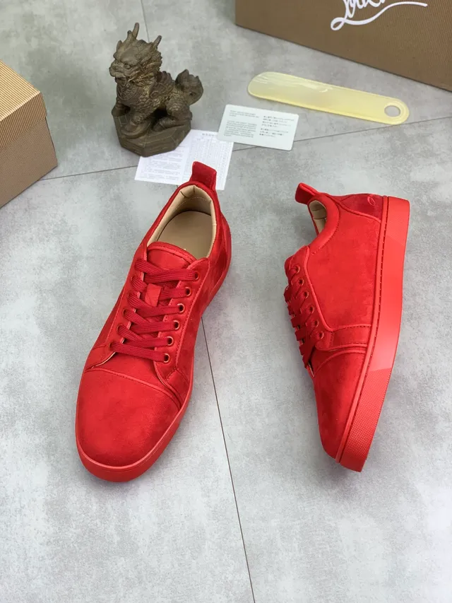 Christian Louboutin Red Beige Suede Upper Monochromatic Lifestyle Sneakers 5