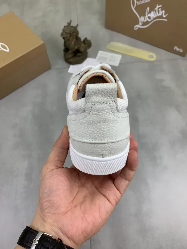Christian Louboutin White and Off-White Leather Mesh Sneaker 3