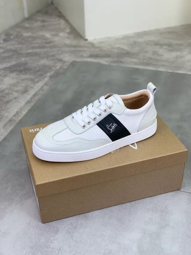 Christian Louboutin White and Off-White Leather Mesh Sneaker 4