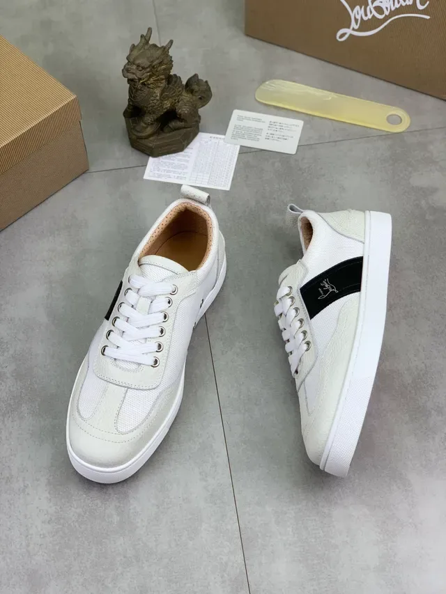 Christian Louboutin White and Off-White Leather Mesh Sneaker 5