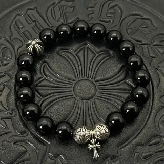 كروم هارتس سوار خرز أسود مع خرز فضي لامع و تعويذة صليب