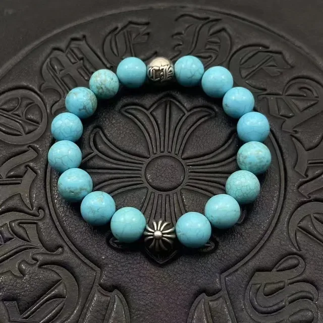 Chrome Hearts Bracelet perles noir avec perles argent brillantes et charme croix 5