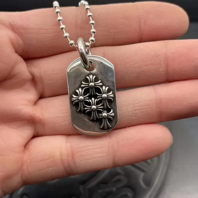 Chrome Hearts Collier pendentif en argent avec croix et dog tag 3