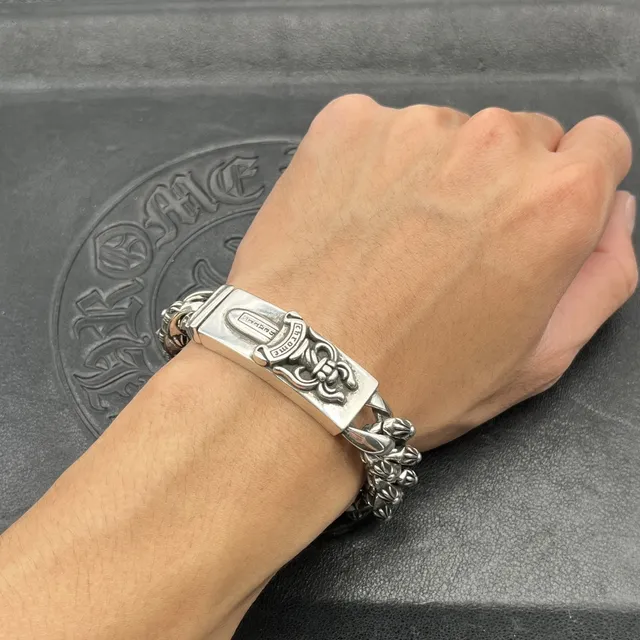 Chrome Hearts Cross Plaque Bracelet Silver Curb-Link Bracelets 2