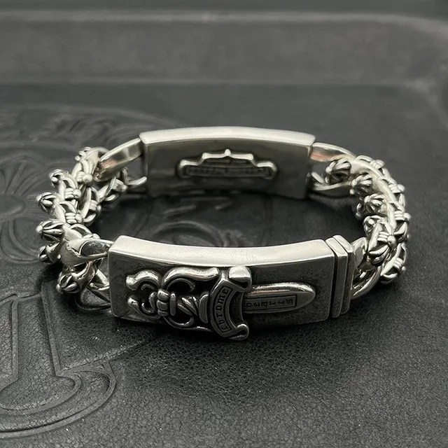 Chrome Hearts Cross Plaque Bracelet Silver Curb-Link Bracelets 5