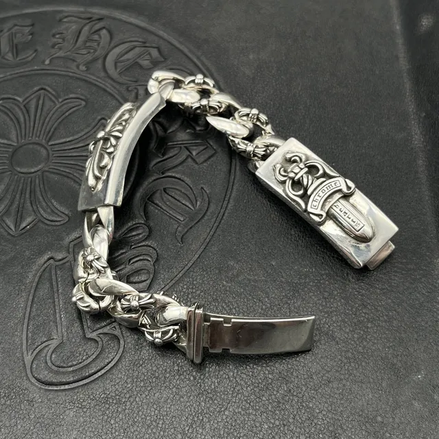 Chrome Hearts Cross Plaque Bracelet Silver Curb-Link Bracelets 7