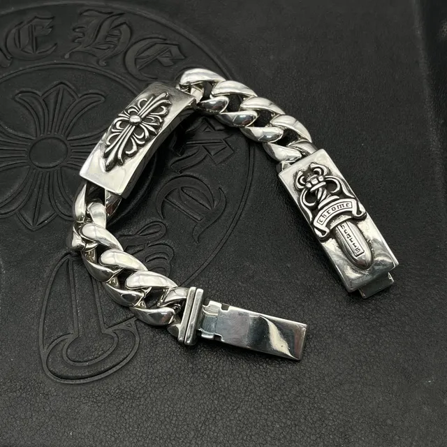 Chrome Hearts Cross Plaque Bracelet Silver Curb-Link Bracelets 9