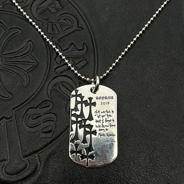 Chrome Hearts Dog Tag Colar Prata Preto Gravado Cruz 1