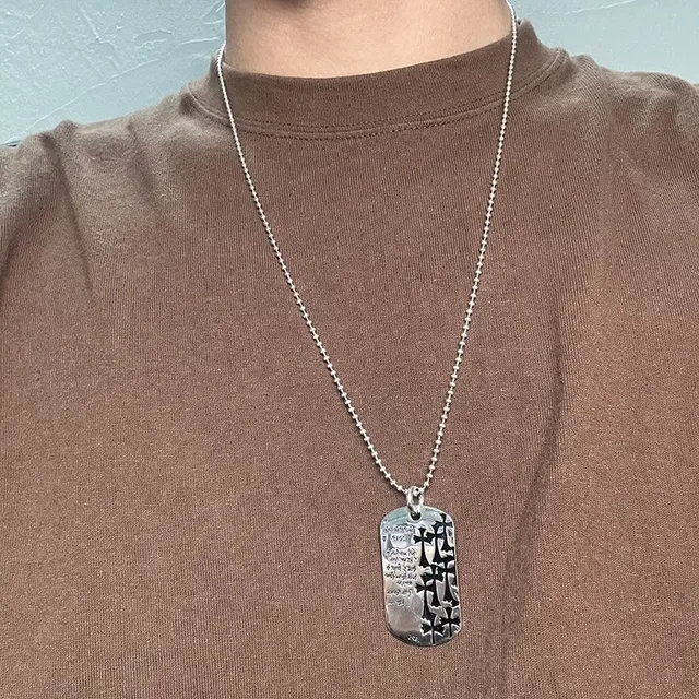 Chrome Hearts Dog Tag Colar Prata Preto Gravado Cruz 2