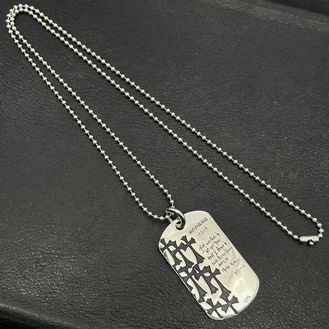Chrome Hearts Dog Tag Colar Prata Preto Gravado Cruz 3