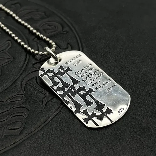 Chrome Hearts Dog Tag Colar Prata Preto Gravado Cruz 5