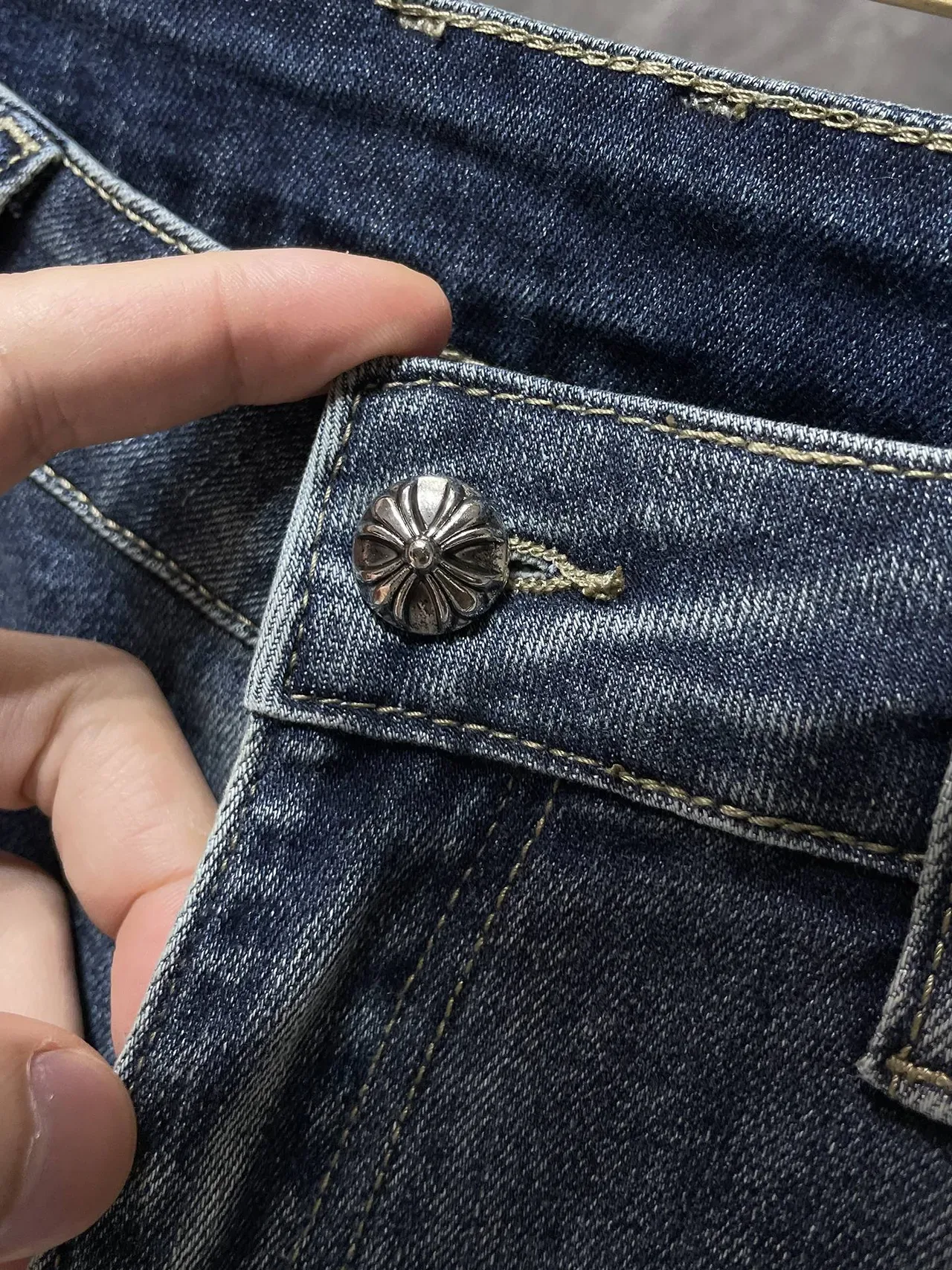 Chrome Hearts Embroidered Cross Distressed Medium-Wash Jeans 4