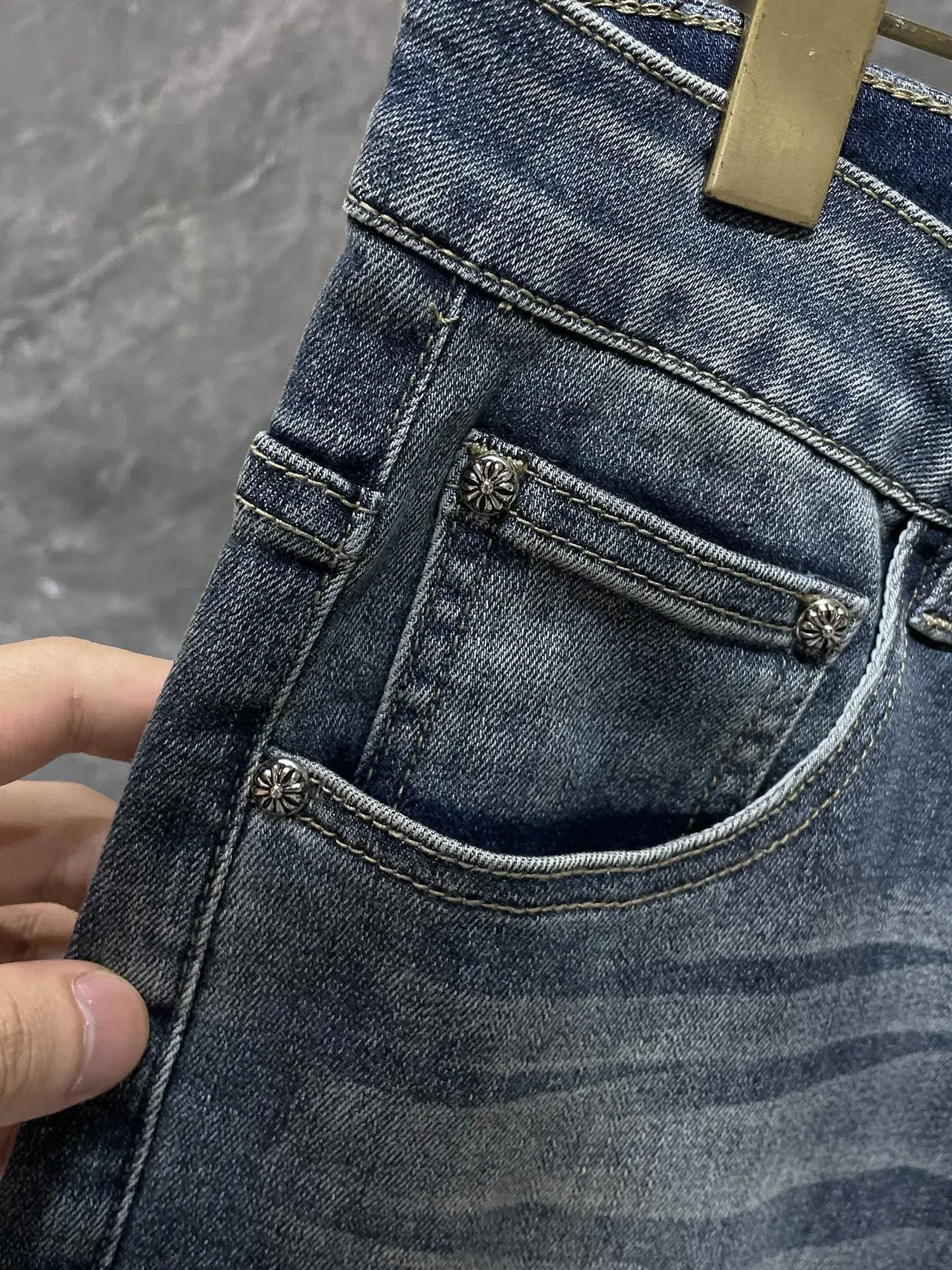 Chrome Hearts Embroidered Cross Distressed Medium-Wash Jeans 5