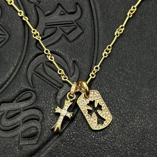 Chrome Hearts Gold Black Chain Pavé-Set Crystals Necklace