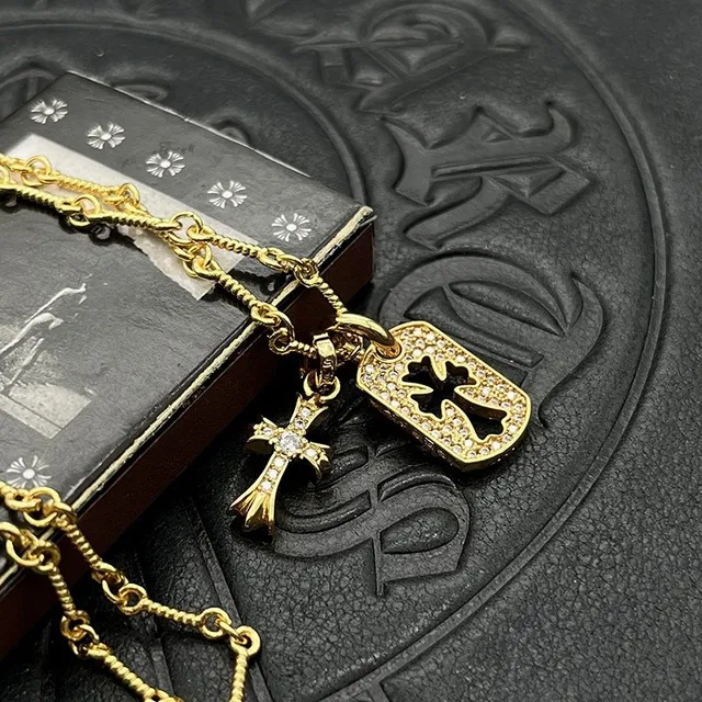 Collier chaîne Chrome Hearts Gold Black Pavé-Set Cristaux 6