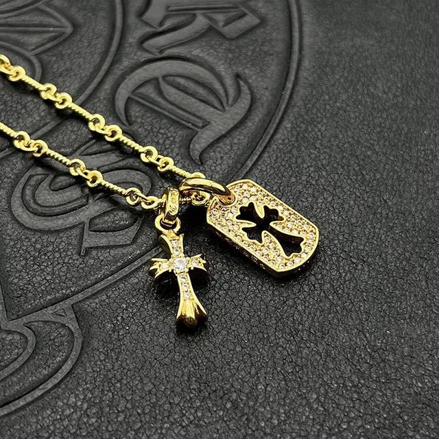 Collier chaîne Chrome Hearts Gold Black Pavé-Set Cristaux 7