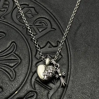 Chrome Hearts Silver Black Chain Heart Locket Pendant Necklace