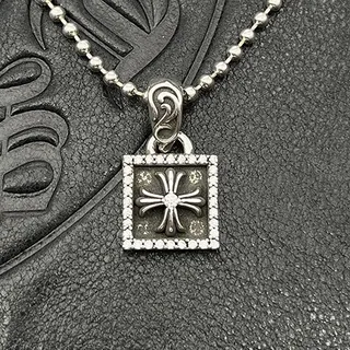 Chrome Hearts Silver Black Chain Square Pavé Pendant Necklace 4