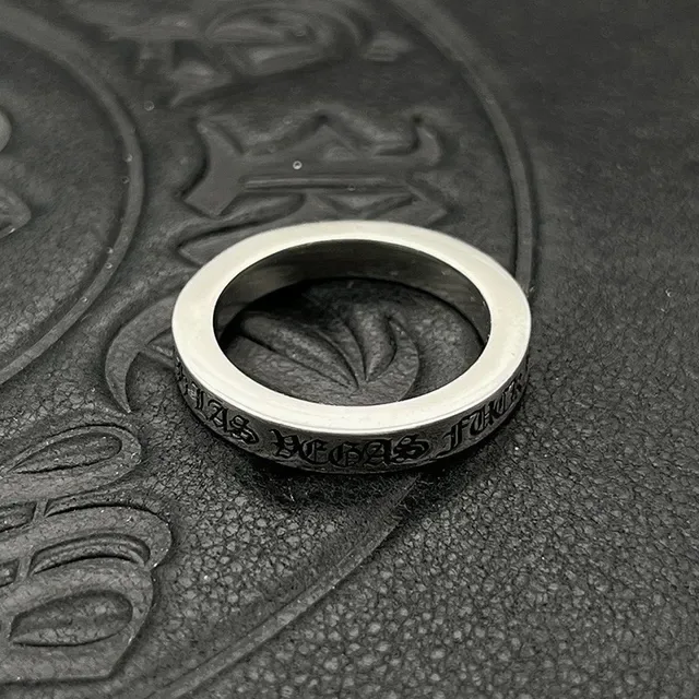 Chrome Hearts Silver Black Engraved Gothic Script Cross Motifs Ring 4