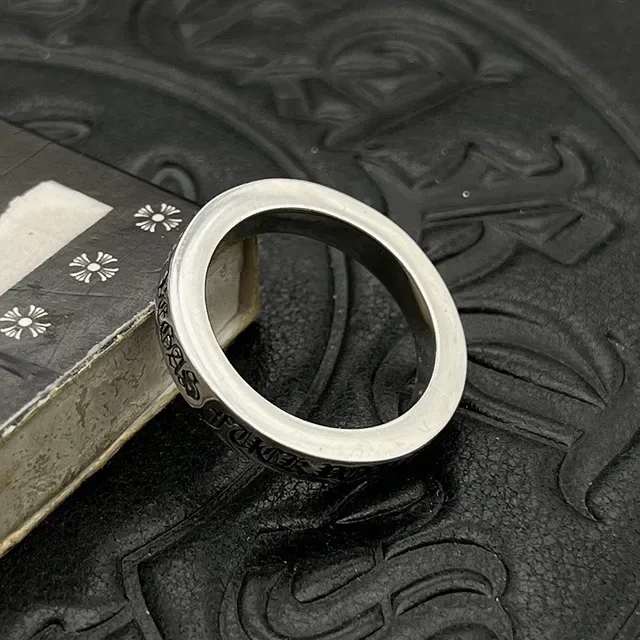 Chrome Hearts Silver Black Engraved Gothic Script Cross Motifs Ring 5