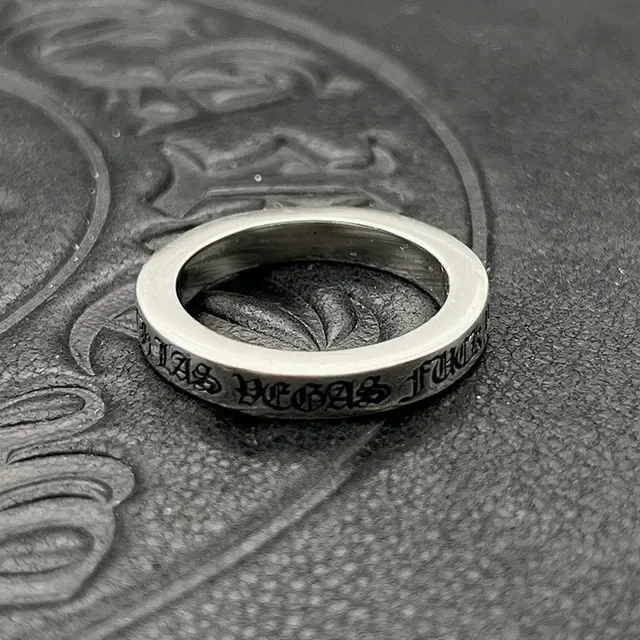 Chrome Hearts Silver Black Engraved Gothic Script Cross Motifs Ring 7