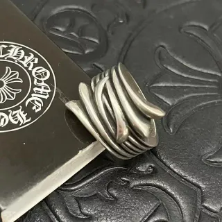 Chrome Hearts চাঁদি কালো স্কাল্প্টেড মাল্টি-ব্যান্ড অর্গানিক পাতা-অনুপ্রাণিত রিং