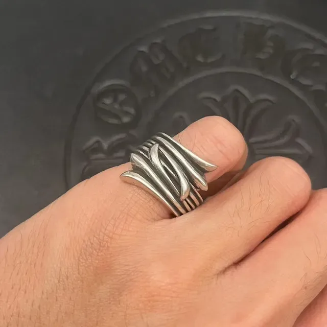 Chrome Hearts Silver Black Sculpted Multi-Band Organic Leaf-Inspired Ring 2