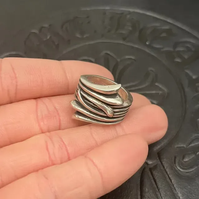 Chrome Hearts Silver Black Sculpted Multi-Band Organic Leaf-Inspired Ring 3