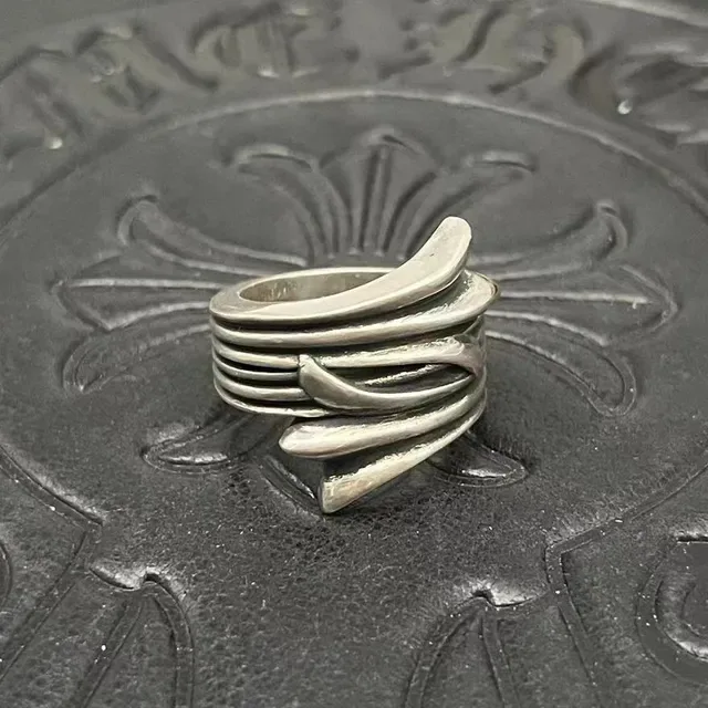Chrome Hearts Silver Black Sculpted Multi-Band Organic Leaf-Inspired Ring 5