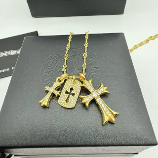 Chrome Hearts Triple Cross Dog Tag Pavé Necklace