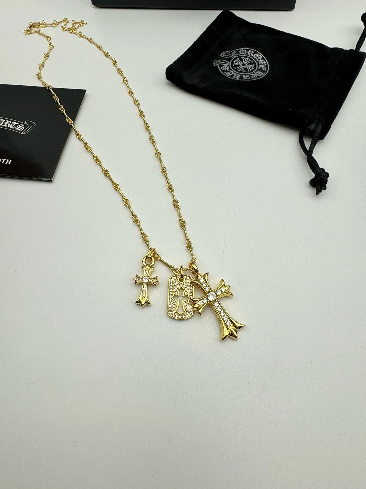 Colar Pavé Dog Tag Triple Cross Chrome Hearts 15