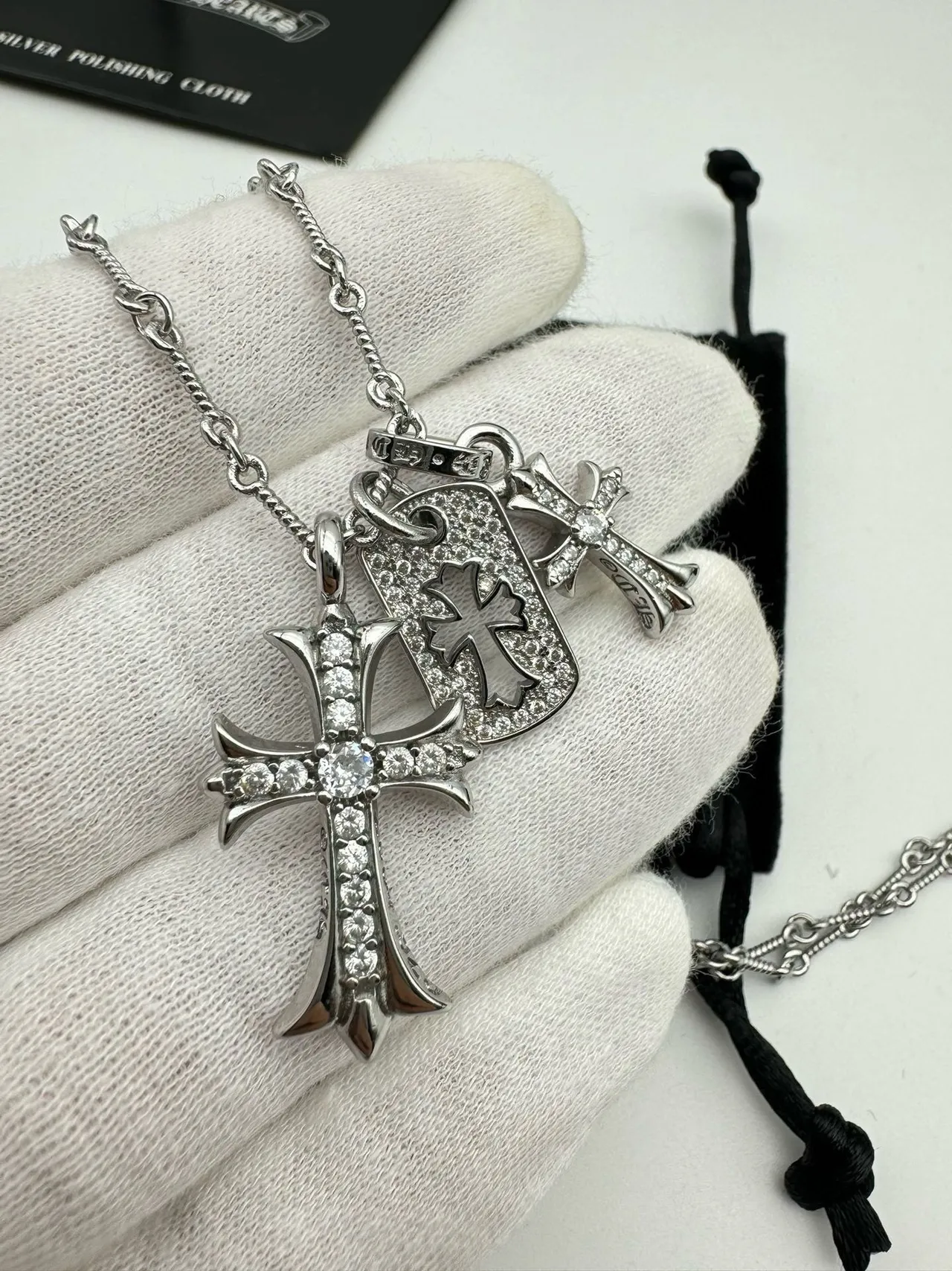 Colar Pavé Dog Tag Triple Cross Chrome Hearts 19
