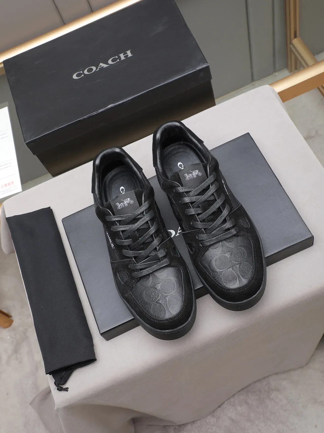 Coach All-Black Suede and Embossed Leather Platform Lifestyle Sneaker 3