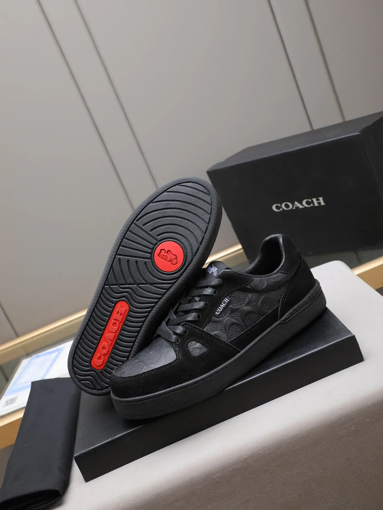 Coach All-Black Suede and Embossed Leather Platform Lifestyle Sneaker 5