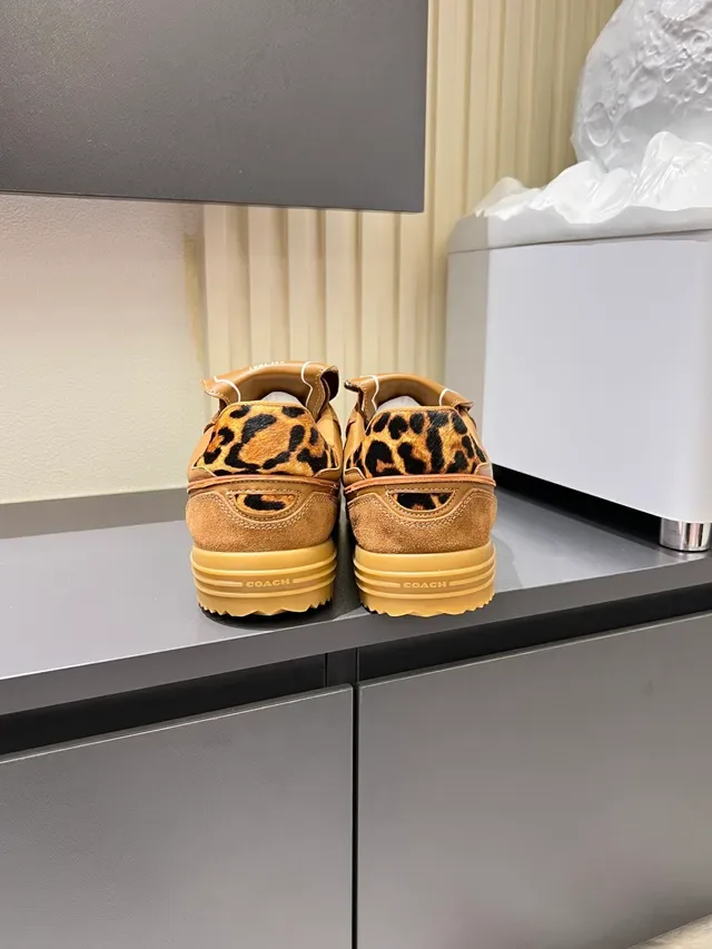 Coach Brown Beige Strap-Closure Leopard-Print Heel Sneakers 2